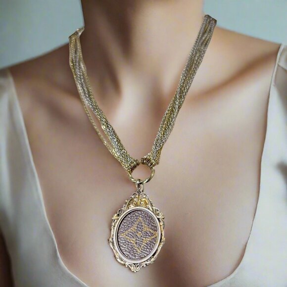 Custom Made Lux Pendant Upcycled w/ Vintage Layered Mixed Metals Chain Necklace - Picture 1 of 8